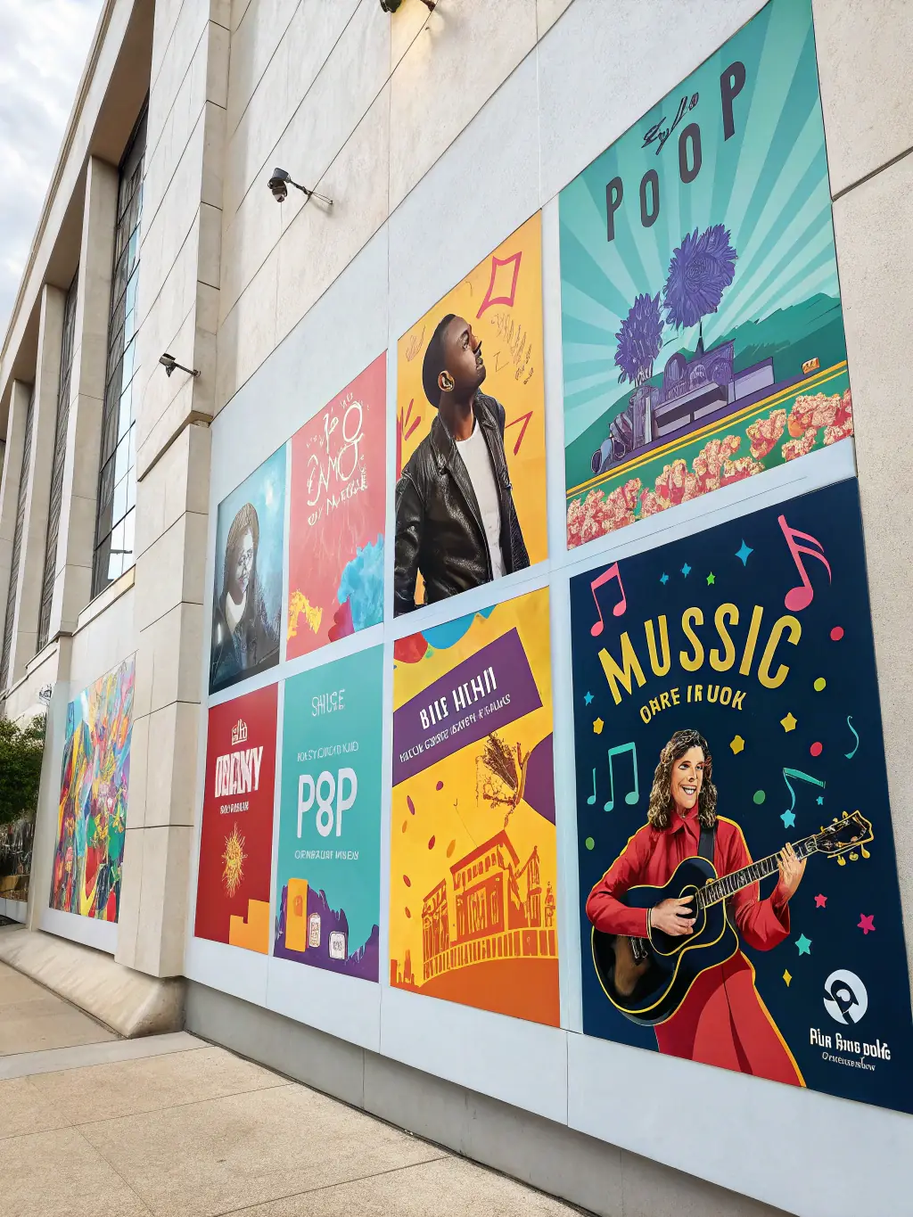 A collage of promotional materials (posters, social media posts) created by ASSOCIATION TETES EN L'R for various artists.